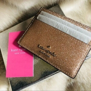 Kate Spade Gold Glitter Card Holder Wallet 6 Slot Slim NWT